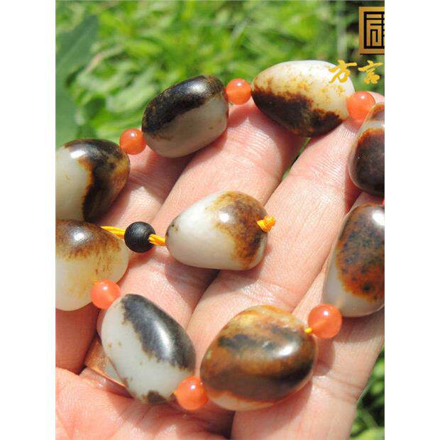 方言精品和田玉无修籽料皮色手链新疆玉龙河羊脂玉手串原石链子F