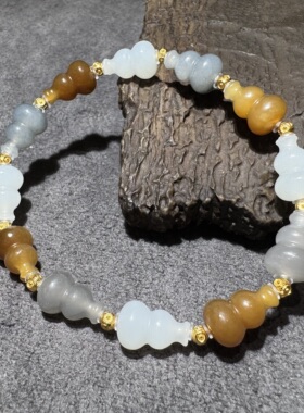 美哭了方言新疆和田玉老坑且末楼兰三色糖白青花葫芦国风手串S6