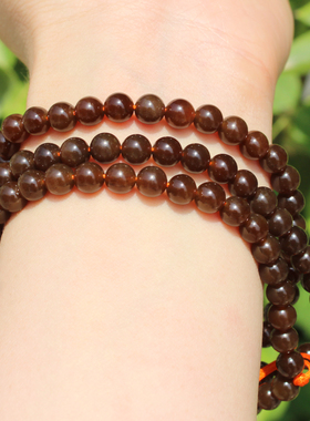 罕见方言和田玉新疆且末老坑料无结构细润老红糖玉6mm手串项链A6