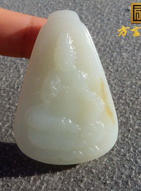 惊呆了方言和田玉新疆且末双面雕工白玉飘糖观音山水玉吊坠挂件s2