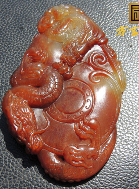 方言镇店之宝珍稀红色名品鸽血红色红沁原生黄玉籽料双龙手把件R