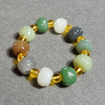 惊呆了方言和田玉且末糖玉白玉碧玉青海料烟紫多宝莲花手串手链X3