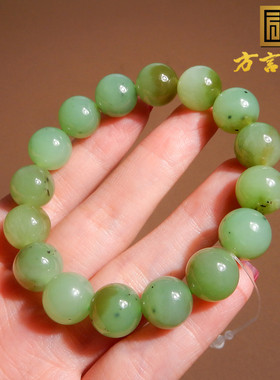 嗨翻天方言和田玉俄罗斯老坑料温润猕猴桃碧玉带糖12mm手串手链A2