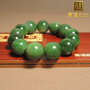 惊呆了方言和田玉精品温润俄罗斯碧玉猕猴桃圆珠卡16mm手串手链A9
