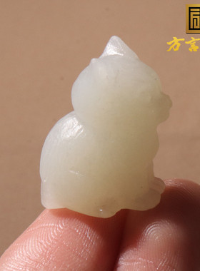 惊呆了方言和田玉精品放漏温润细腻青海料白玉可爱小猫挂件吊坠O7
