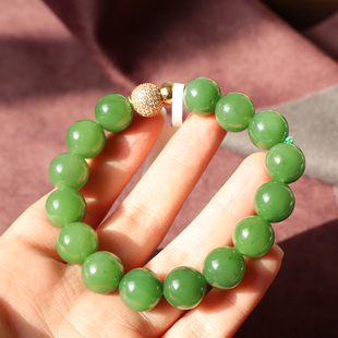 嗨翻天罕见放巨漏收藏级方言和田玉精品乌兰海碧玉果绿12MM手串A2