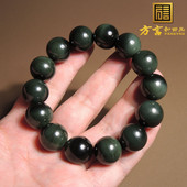 方言和田玉新疆老熟沙枣青绢丝结构双色16mm圆珠精品籽料手链h