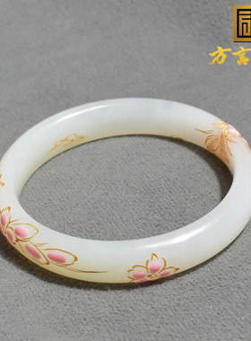 美美哒方言和田玉青海老坑料冰底羊脂白玉景泰蓝工艺53mm玉手镯h8
