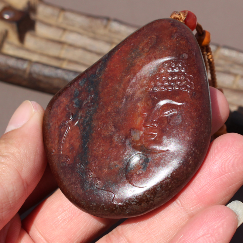 红沁籽料大日如来悟道独籽手把件
