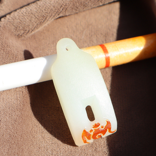 美滋滋方言和田玉新疆籽料天然枣红皮白玉近无结构福在眼前吊坠A2