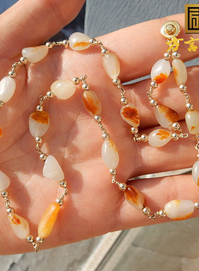 方言企业精品和田玉17800元收藏级老结红皮白玉籽料金镶玉项链子F