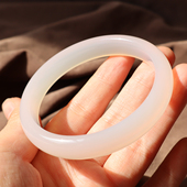 方言和田玉白月光荔枝冻冰种白透玉髓玛瑙特色内径55mm手镯手饰A2