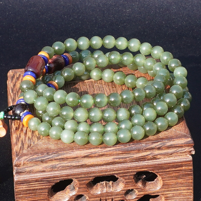 方言和田玉俄粉绿碧玉带猫眼手串