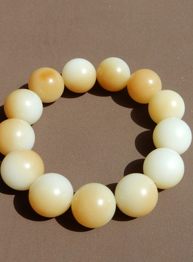 俄罗斯羊脂白玉带糖14mm圆珠手串