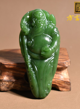 巨亏方言和田玉绿色名品俄罗斯碧玉细腻细腻关公守护吊坠玉挂件h8