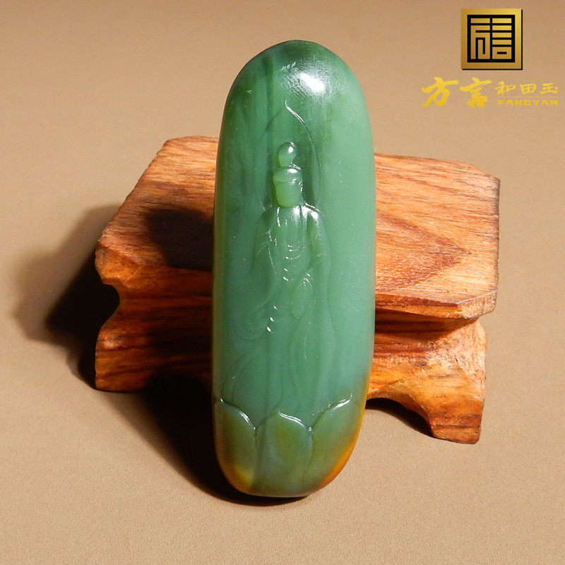 方言和田玉精品珍藏新疆细腻油润红皮碧玉籽料俏雕无相观音吊坠x