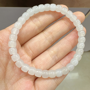 美滋滋方言和田玉精品佩戴高冰底青海料白玉老料直切6mm手串手链O