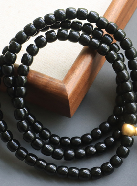 王炸方言和田玉新疆塔县罕见黑青玉籽料老型珠7mm多圈手链项链O