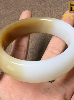 美美哒方言和田玉精品珍藏级新疆且末细腻油润糖白玉卡54mm手镯X5
