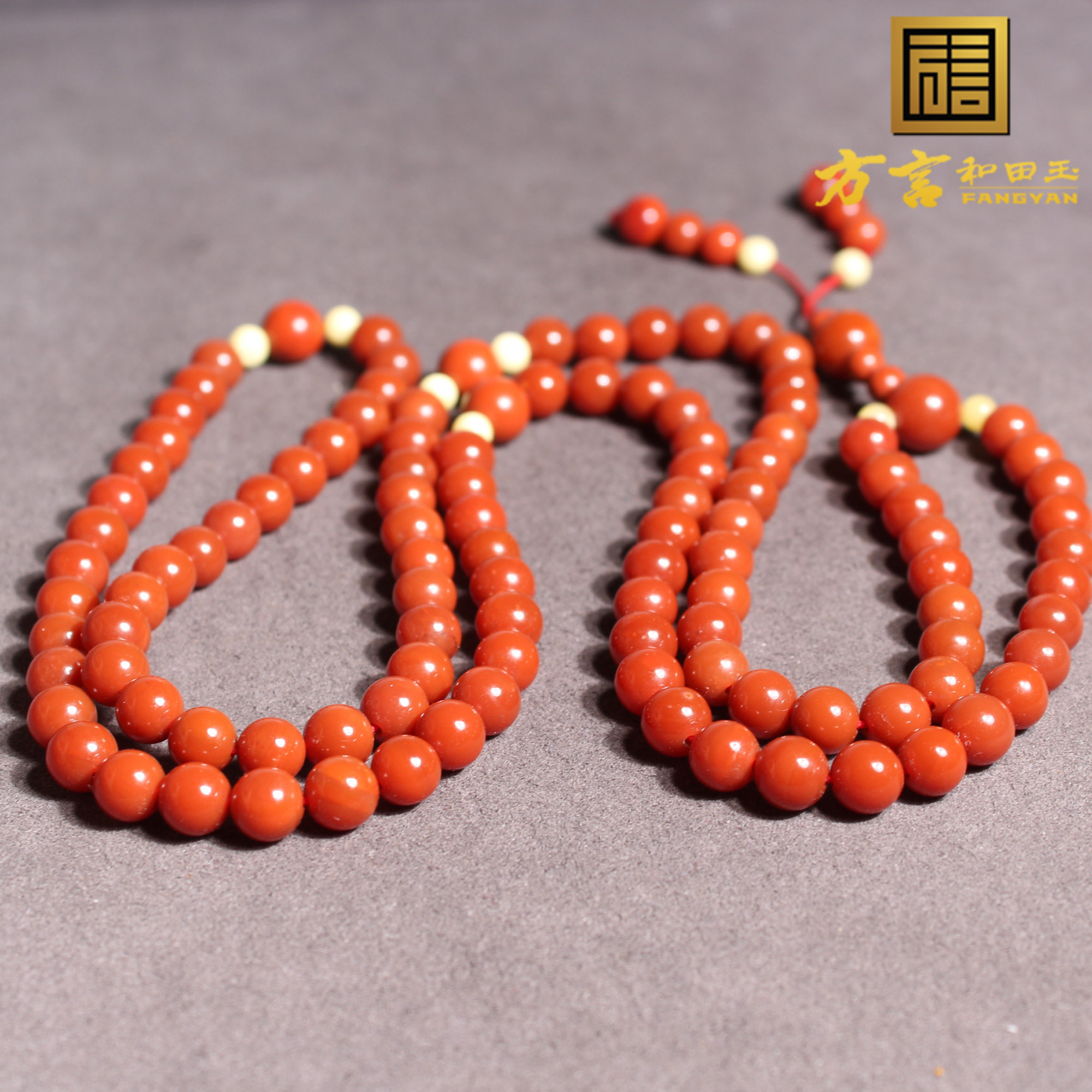 方言和田玉云南保山原石原矿柿子红南红玛瑙7mm圆珠多圈手串链A2