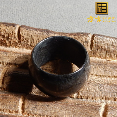 新疆白玉底墨玉籽料17mm玉石戒指