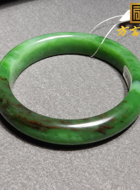 方言和田玉罕见特色老俄料红皮细润碧玉菠菜绿卡56mm玉石手镯A6