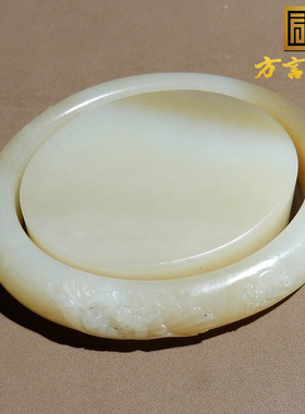 重量级方言和田玉收藏级俄罗斯细腻糖白玉55mm花开富贵套装手镯O8