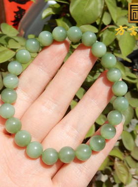 俄罗斯夹层粉绿猫眼碧玉8mm手串