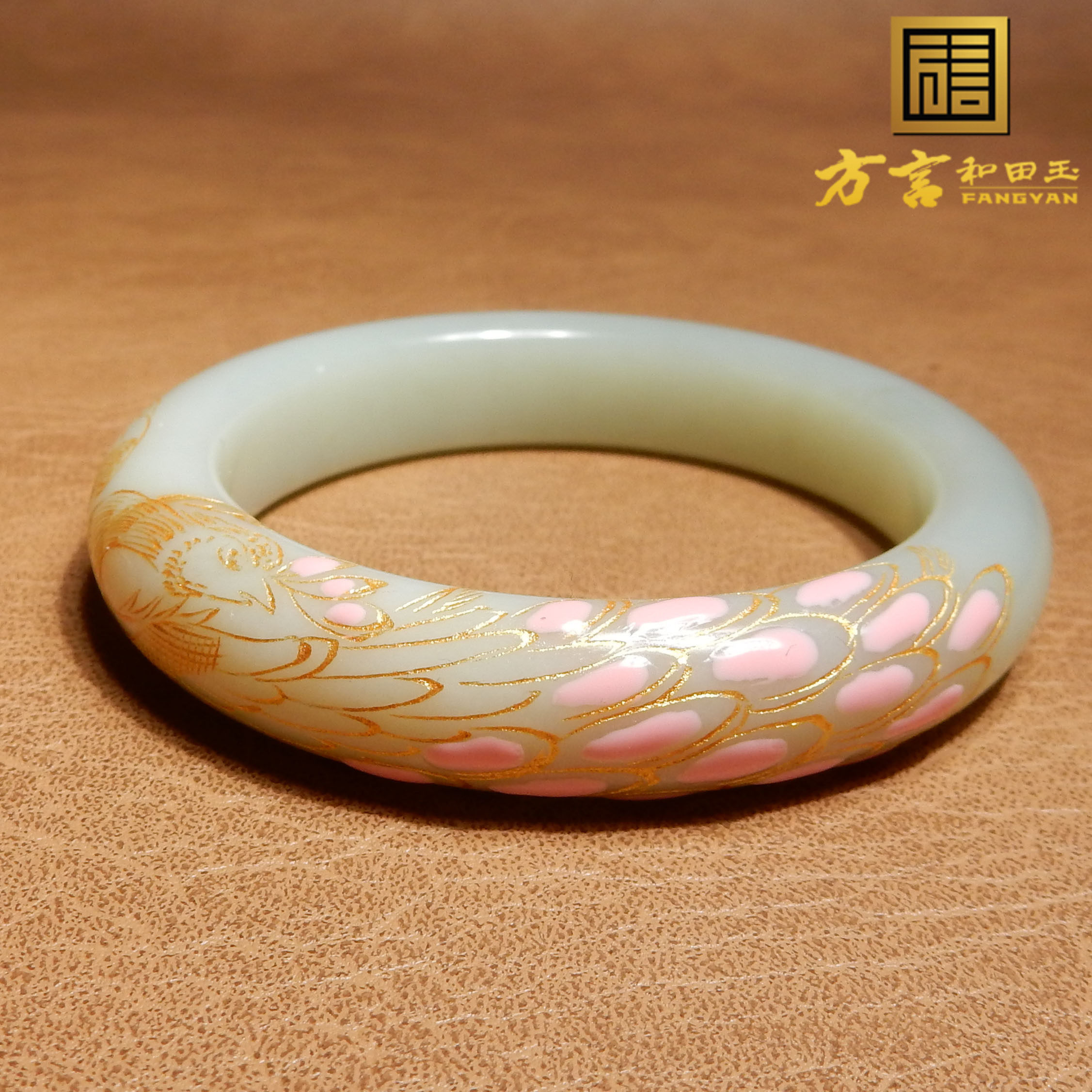 亮眼方言和田玉且末料白玉温润景泰蓝工艺52mm描金时尚手镯A3