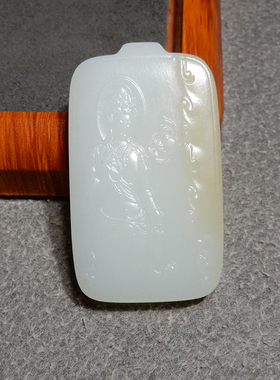 方言精品和田玉特色新疆且末料油性十足细腻糖白玉观音吊坠挂件h2
