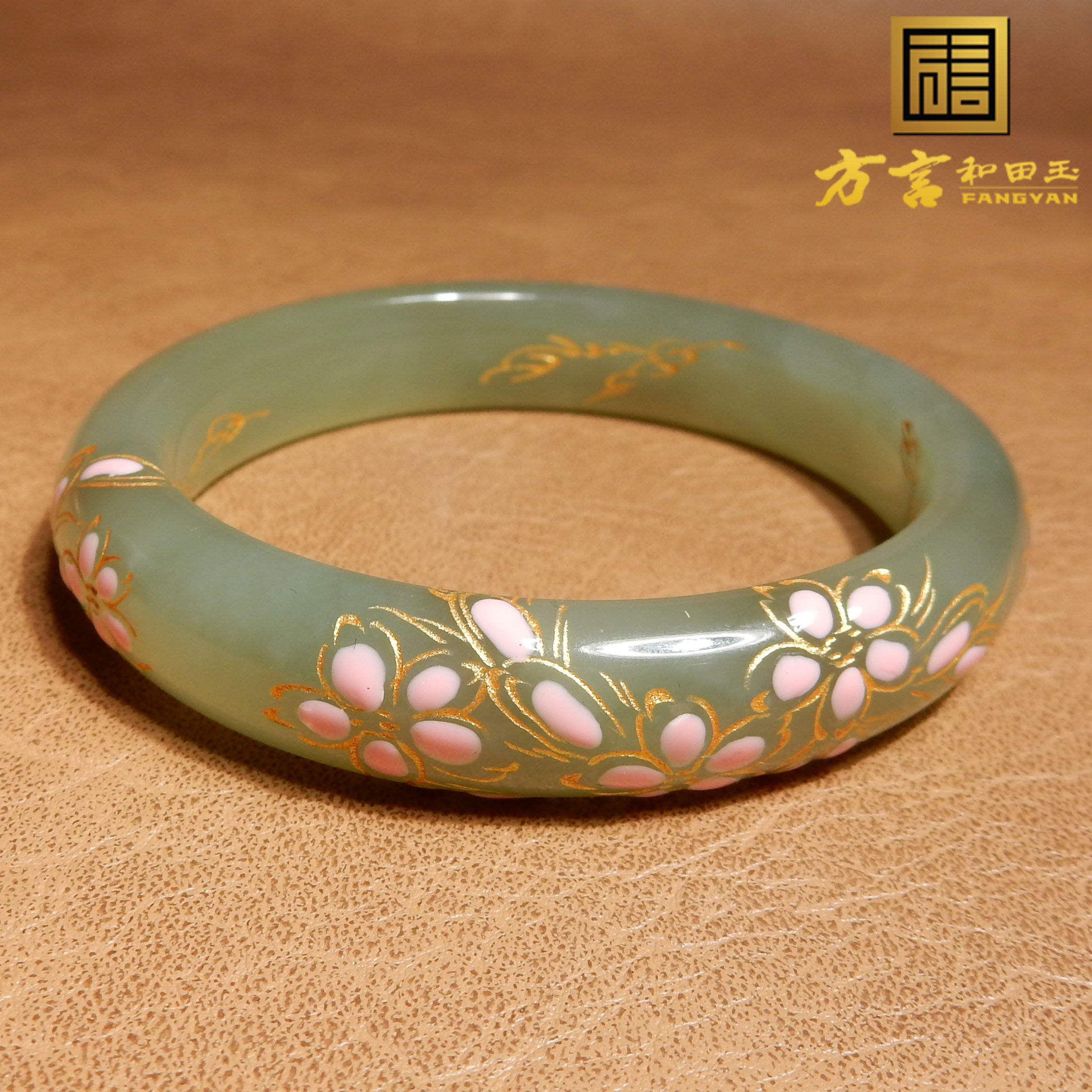 亮眼方言和田玉青海料清水温润景泰蓝工艺55mm描金时尚手镯A3