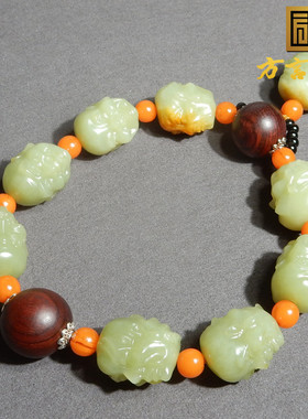 新疆玉山流水黄沁皮黄口罗汉手串