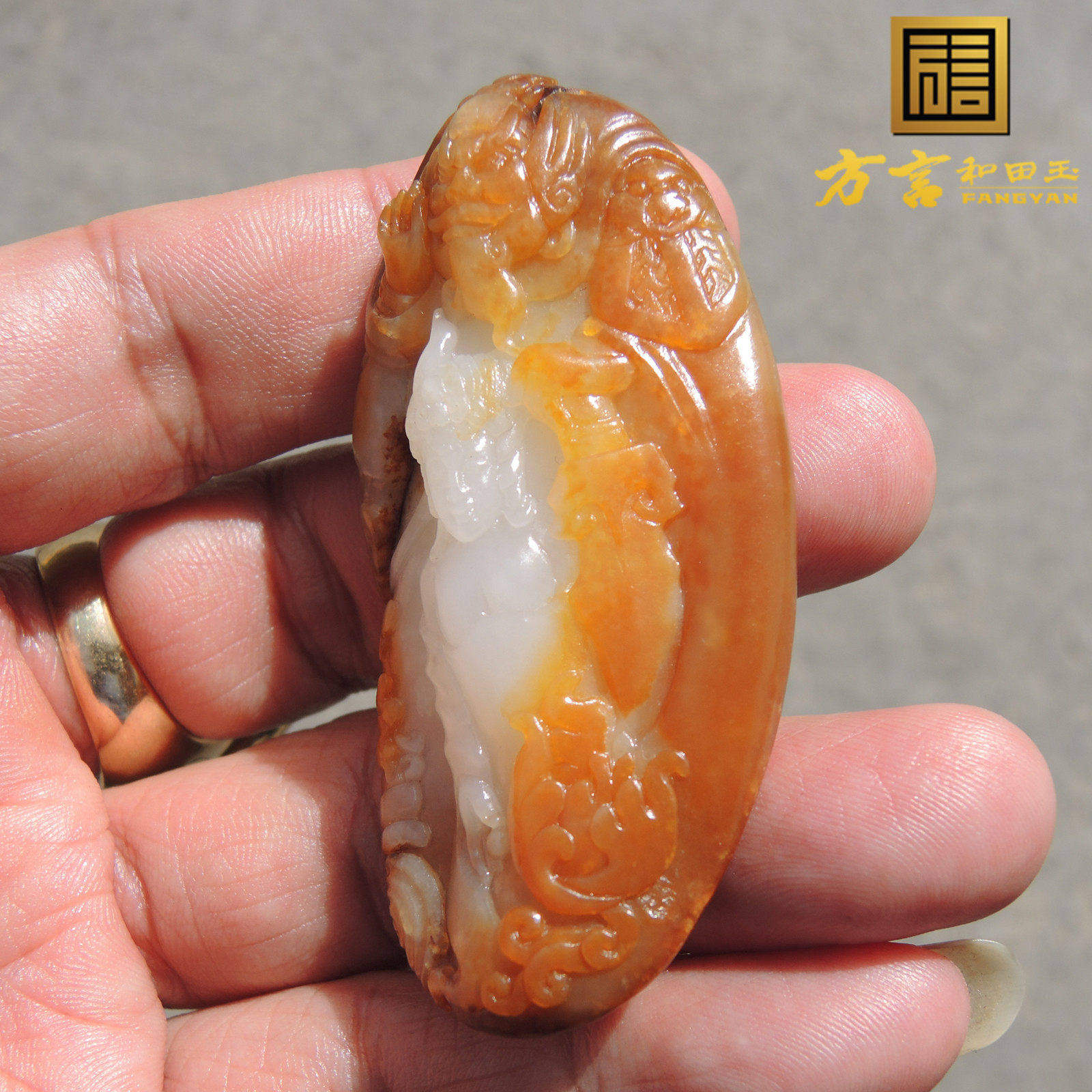 方言品牌巨漏双款双证红金皮高白羊脂白玉金包银籽料钟馗吊坠子R