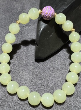 方言新疆和田玉老坑且末黄口温润细腻卡8圆珠银饰五条经手串S6