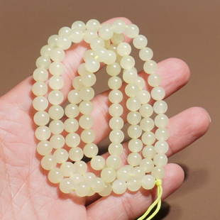 方言和田玉新疆且末料冰底细腻黄口料6mm108颗轻奢项链多圈手串A6