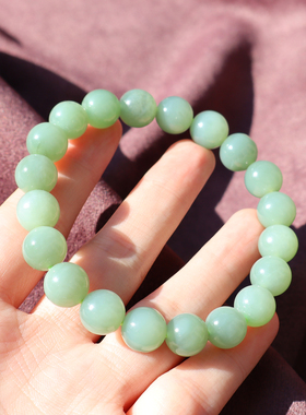 俄罗斯老料碧玉粉绿10mm圆珠手串