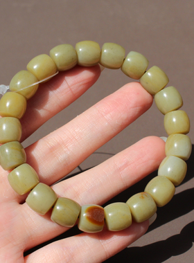 新疆戈壁料糖白玉10mm直切珠手串