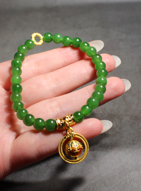 俄阳绿碧玉6mm镶嵌扎吉拉姆手串