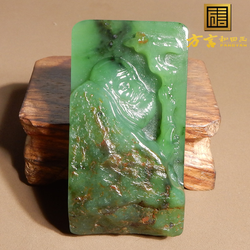 方言红皮碧玉籽料达摩牌子手把件