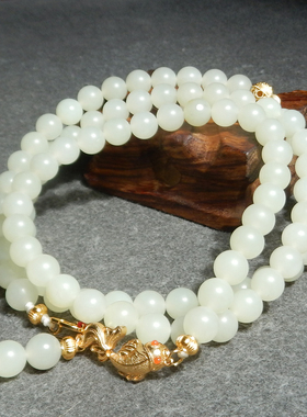 方言和田玉收藏级老熟如酥黄沁皮白玉籽料8mm108颗DIY精美项链X3