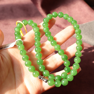 美滋滋罕见巨漏精品方言和田玉珍藏级细腻碧玉老坑料阳绿项链A2