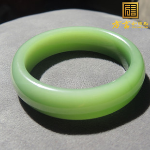 手镯F 方言精品和田玉俄料老坑冰底无结构有荧光7号矿老坑碧玉正装