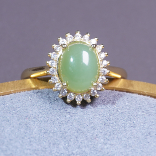 亏麻了方言特惠俄料高冰碧玉鸭蛋青银镶玉轻奢高级感女活口戒指A6