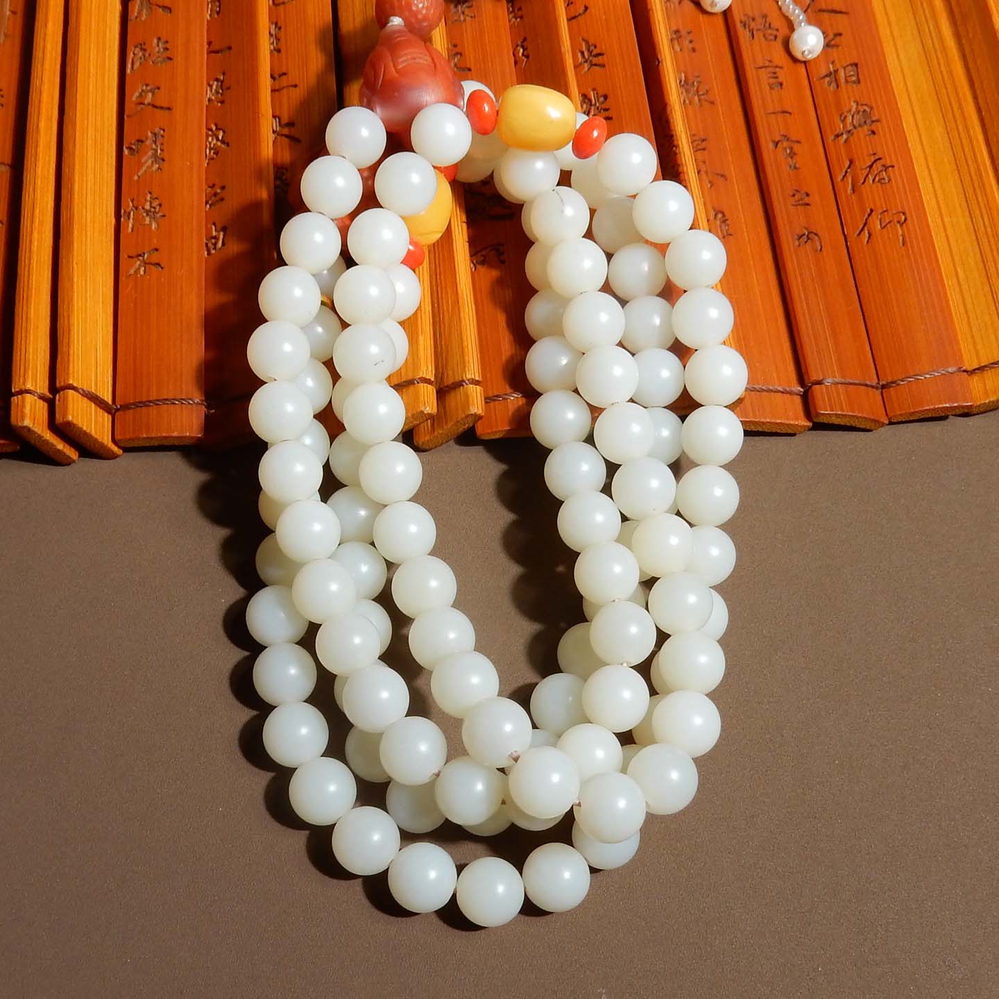 方言品牌和田玉佩戴级新疆且末料白玉卡8mm圆珠项链多圈手串s2