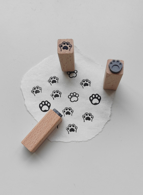 可爱猫狗爪印1cm超迷你手帐小印章木质mini打卡记录装饰橡胶皮章