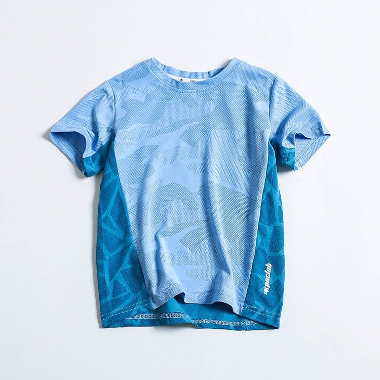 欧美风男童短袖体恤速干网眼半袖T薄冰丝儿童弹力圆领半袖t-shirt