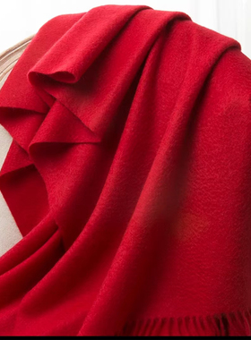 鄂尔多斯市100%羊绒围巾羊毛冬季高级感披肩两用围脖年会定制红色