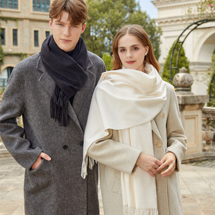 鄂尔多斯市100%羊绒围巾女保暖百搭男羊毛围脖披肩两用加厚情侣款