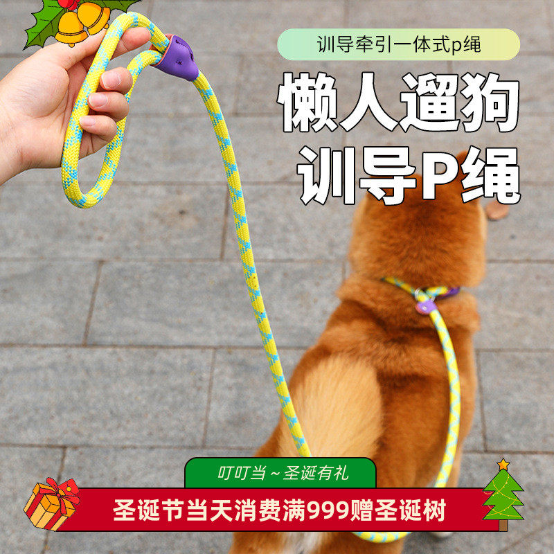 狗狗牵引绳P绳防爆冲中大型犬可调节P链狗绳子遛狗拴狗绳外出神器