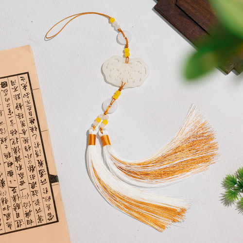 汉服配饰仿白玉镂空如意流苏挂件